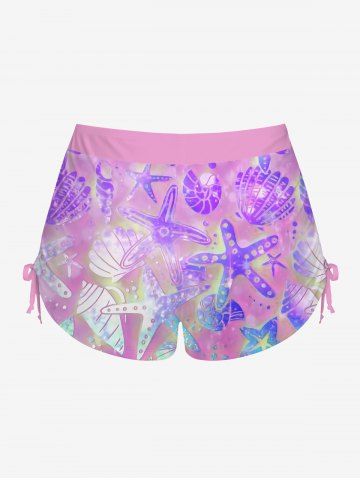 Glitter Ombre Starfish Shell Conch Print Twist Backless Halter Cinched Boyleg Tankini Swimsuit