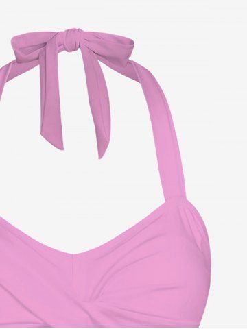 Glitter Ombre Starfish Shell Conch Print Twist Backless Halter Cinched Boyleg Tankini Swimsuit