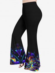 Plus Size Glitter Colorful Watercolor Striped Print Pull On Flare Pants -  