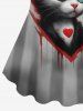 Plus Size Bloody Heart Fluffy Cat Ombre Tie Dye Print Valentines Short Sleeves T-shirt -  