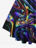 Plus Size Glitter Light Beam Watercolor Striped Print Lattice Short Sleeves T-shirt -  