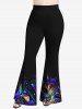 Plus Size Glitter Colorful Watercolor Striped Print Pull On Flare Pants -  