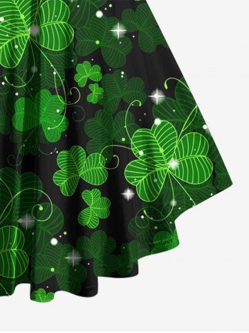 Plus Size St. Patrick's Day Clover Leaf Glitter 3D Print Lattice Crisscross Flare Short Sleeve T-shirt