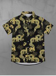 Gothic Dragon Auspicious Cloud Print Button Down Shirt For Men -  