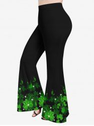 Plus Size St. Patrick's Day Leaf Clover Glitter 3D Print Flare Pants -  