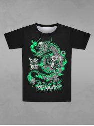 T-shirt Caractère Chinois Lettre Dragon Crâne Chapeau Imprimé - Noir 8XL