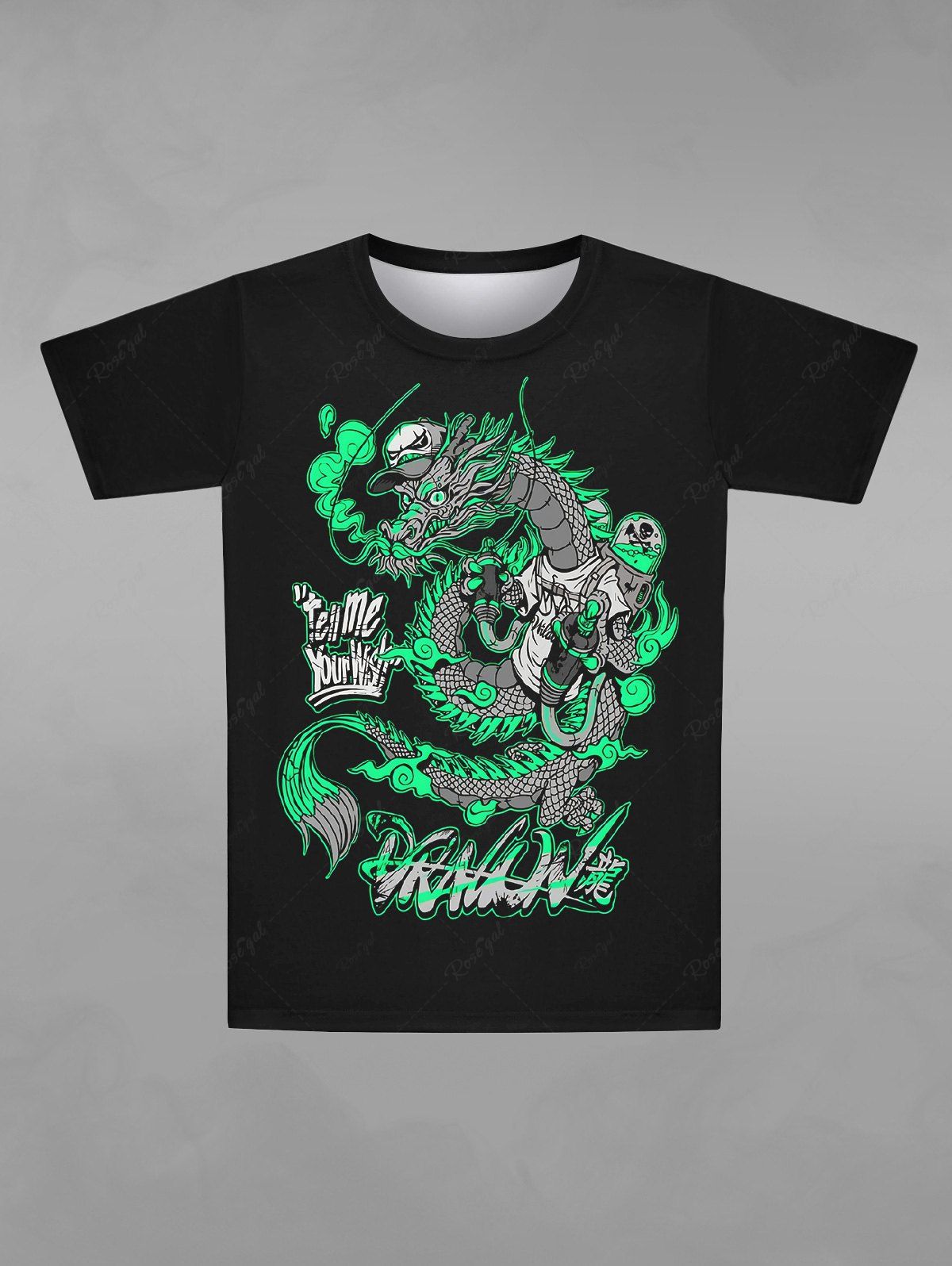 T-shirt Caractère Chinois Lettre Dragon Crâne Chapeau Imprimé Noir 8XL