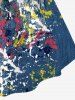 Ensemble de T-shirt 3D Peinture Eclaboussée Imprimé avec Poches en Denim de Grande Taille et de Pantalon Evasé - Bleu profond 