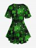 Plus Size St. Patrick's Day Clover Leaf Glitter 3D Print Lattice Crisscross Flare Short Sleeve T-shirt -  