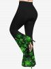 Plus Size St. Patrick's Day Leaf Clover Glitter 3D Print Flare Pants -  