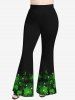 Plus Size St. Patrick's Day Leaf Clover Glitter 3D Print Flare Pants -  