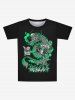 T-shirt Caractère Chinois Lettre Dragon Crâne Chapeau Imprimé - Noir 2XL