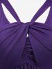 Plus Size Ombre Colorblock Hot Stamping Sparkling Sequin Twist Ruched Top -  