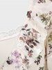 Plus Size Flutter Sleeves Colorful Floral Embroidered Ruffles Layered Lace Trim 2 in 1 Chiffon Belted Top -  