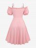 Plus Size Puff Sleeves Off The Shoulder Glitter Leaf Buckle Ombre Tie Dye Floral Jacquard Embossed Textured Lace Up Layered A Line Dress -  