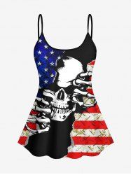 Haut de Tankini Déchiré Crâne Drapeau Américain Imprimé - Noir 2X