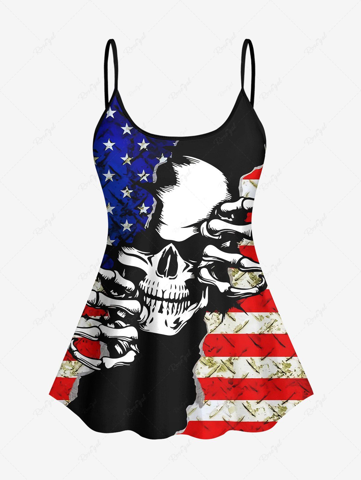 Online Skull Ripped American Flag Print Tankini Top  