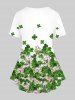 Plus Size Cute Cat Hat Lucky Four Leaf Clover Flower Print St. Patrick's Day T-shirt -  