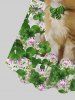 Plus Size Cute Cat Hat Lucky Four Leaf Clover Flower Print St. Patrick's Day T-shirt -  