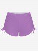 Fashion Lavender Rose Flower Leaf Print Twist Halter Backless Cinched Boyleg Tankini Swimsuit -  