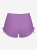 Fashion Lavender Rose Flower Leaf Print Twist Halter Backless Cinched Boyleg Tankini Swimsuit -  