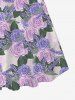 Fashion Lavender Rose Flower Leaf Print Twist Halter Backless Cinched Boyleg Tankini Swimsuit -  