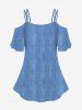 Plus Size Lace Up Bowknot Denim 3D Print Cold Shoulder T-shirt -  