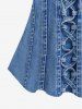 Plus Size Lace Up Bowknot Denim 3D Print Cold Shoulder T-shirt -  