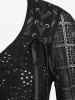 Haut Zippé Evidé Papillon Brodé à Carreaux en Dentelle à Manches Bouffantes Grande Taille en Jacquard - Noir M | US 10