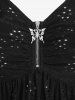 Haut Zippé Evidé Papillon Brodé à Carreaux en Dentelle à Manches Bouffantes Grande Taille en Jacquard - Noir M | US 10