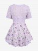 Plus Size Flowers Print Ruffles Ruched Cami Top and Floral Embroidery Hollow Out Chain Panel Twist Crop Top -  
