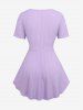 Plus Size Ombre Print Flower Embroidery Cinched Ribbed Textured Asymmetrical 2 In 1 Top -  