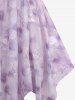 Plus Size Ombre Print Flower Embroidery Cinched Ribbed Textured Asymmetrical 2 In 1 Top -  