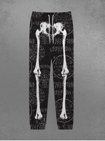 Gothic Skeleton Constellation Print Drawstring Pocket Sweatpants For Men - BLACK - S