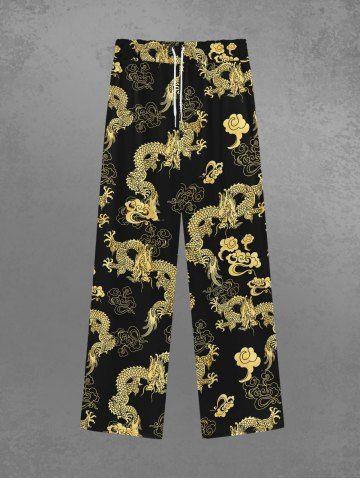 Gothic Dragon Cloud Print Drawstring Wide Leg Sweatpants For Men - YELLOW - XL