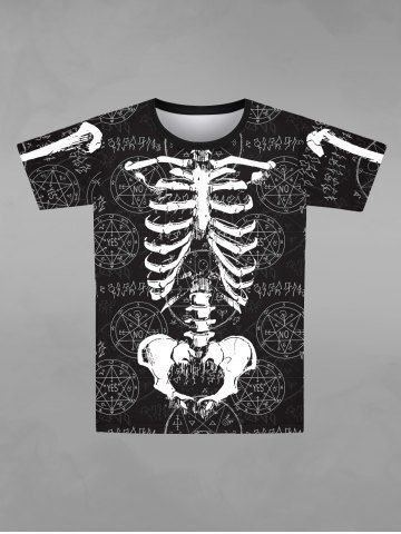 Gothic Skeleton Constellation Print Short Sleeves T-shirt For Men - BLACK - XS