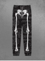 Pantalon de Survêtement avec Cordon de Serrage à Imprimé Squelette Style Gothique pour Hommes - Noir XS