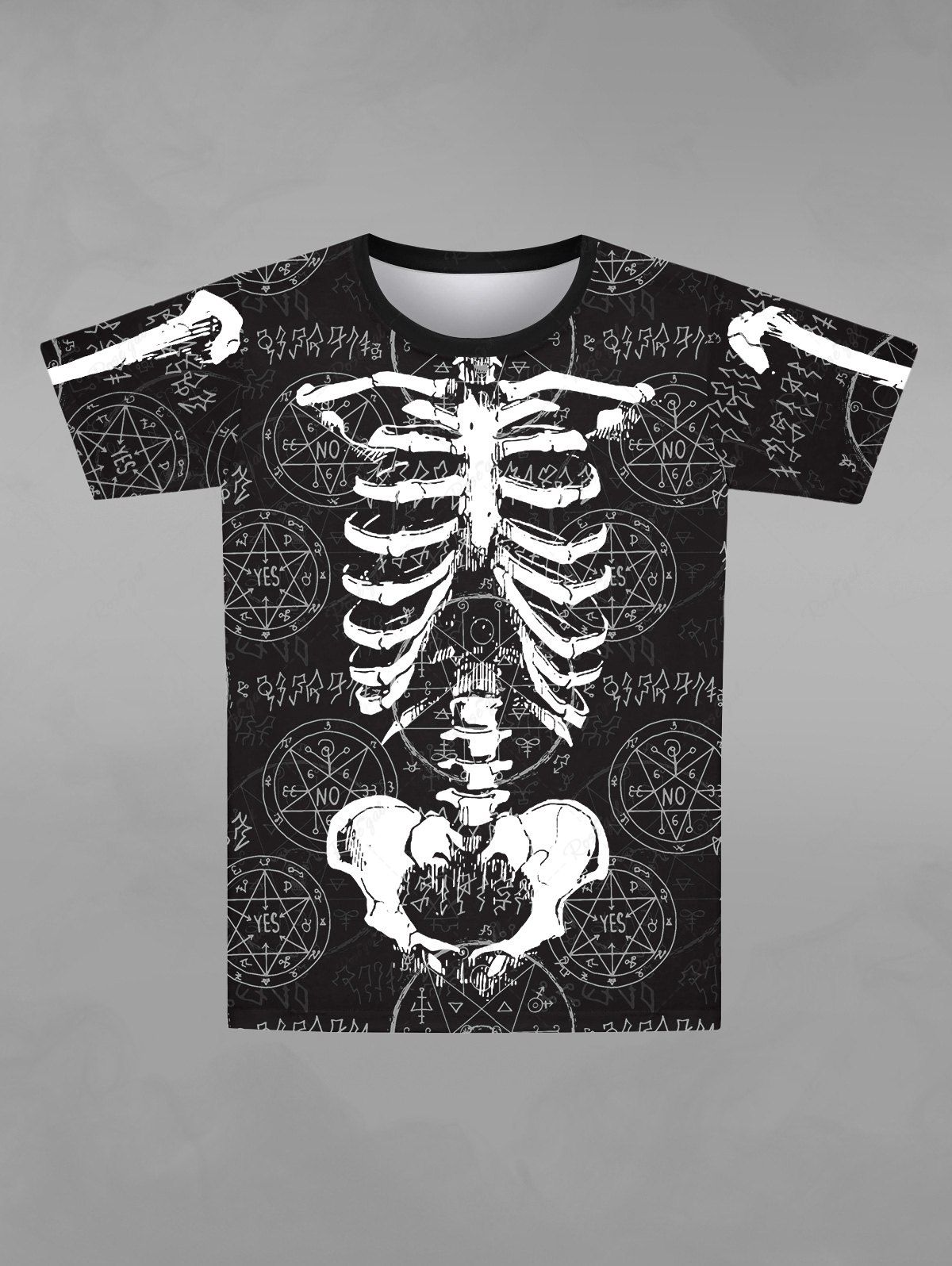 T-shirt Imprimé Constellation Squelette à Manches Courtes pour Homme Noir 6XL