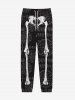 Pantalon de Survêtement avec Cordon de Serrage à Imprimé Squelette Style Gothique pour Hommes - Noir XS