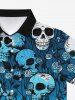 Chemise Gothique en Blocs de Couleurs Fleur Rose et Branche Imprimées à Col Relevé avec Boutons - Bleu XL