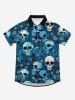Gothic Turn-down Collar Skull Rose Flower Branch Colorblock Print Buttons Shirt For Men -  