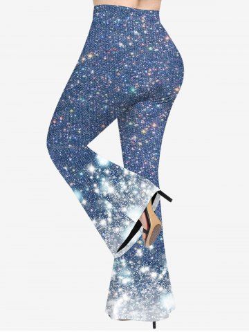 Plus Size Galaxy Glitter Sparkling Sequin Knitted 3D Print Flare Pants