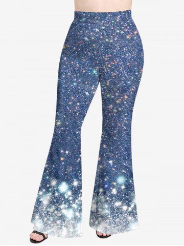 Plus Size Galaxy Glitter Sparkling Sequin Knitted 3D Print Flare Pants