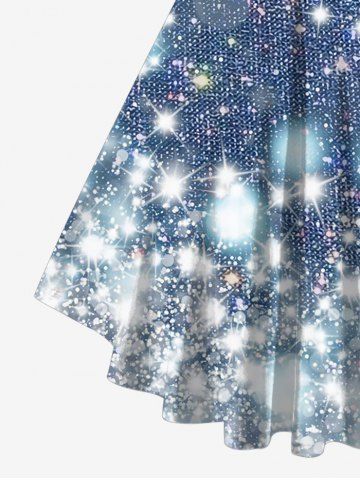 Plus Size Galaxy Sparkling Sequin Glitter Knitted 3D Print Lattice Crisscross Flare Sleeve T-shirt