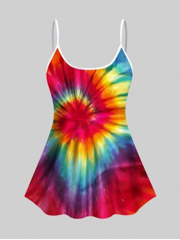 Spiral Tie Dye Swirls Print Tankini Top - MULTI-A - L