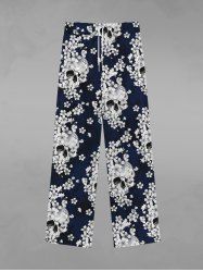 Pantalon de Survêtement avec Cordon de Serrage à Imprimé Crânes et Fleurs Style Gothique pour Hommes - Noir 8XL