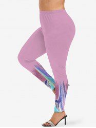 Plus Size Sparkling Sequin Glitter Colorblock 3D Print Leggings -  