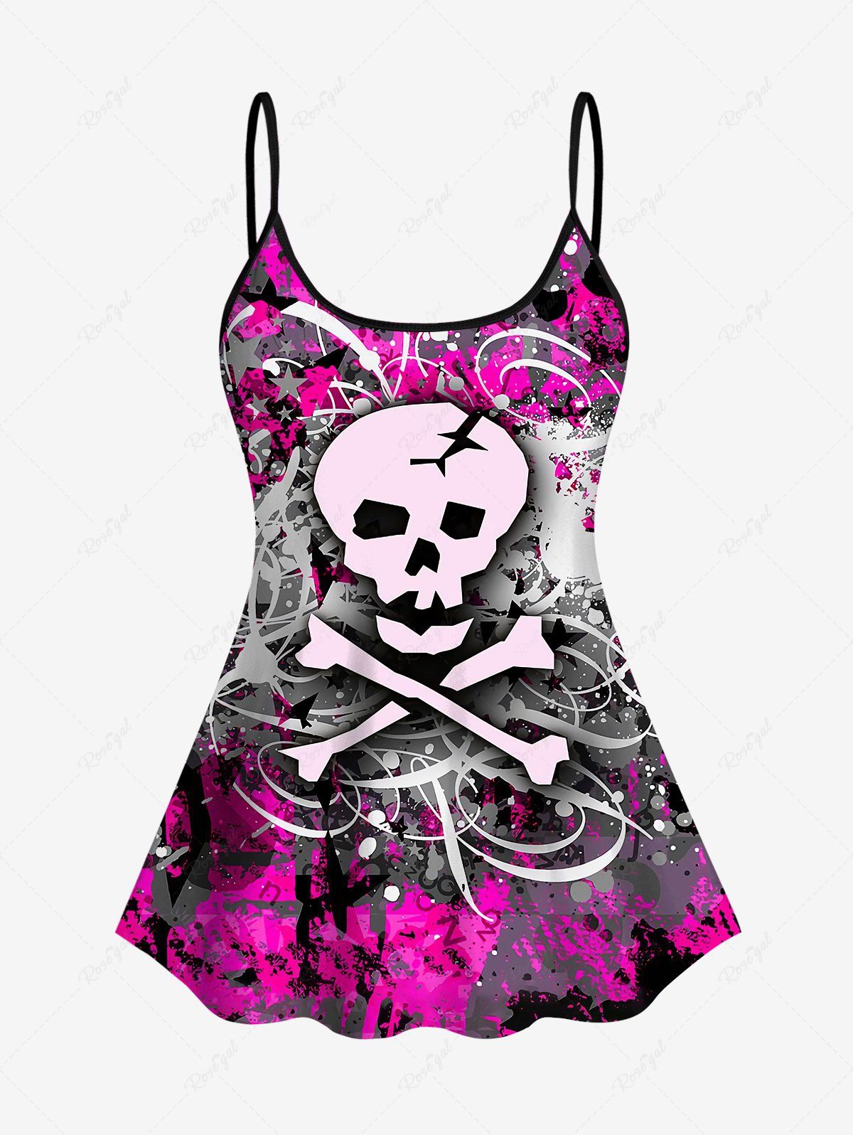 Fashion Skull Skeleton Star Paint Splatter Graffiti Print Tankini Top  
