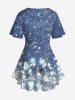 T-shirt Croisé Brillant 3D Galaxie Imprimée en Treillis à Paillette de Grande Taille - Bleu 6X