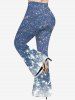 Pantalon Evasé Tricoté 3D Galaxie Imprimée Grande Taille à Paillettes - Bleu 6X